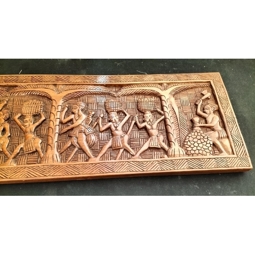 518 - Wooden Carved African Panel. 86.5cm x 30cm.