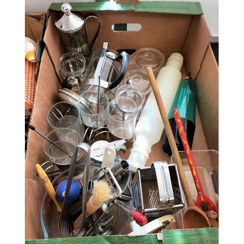 557 - 2 Boxes of Pottery, Glass and Kitchen Items.