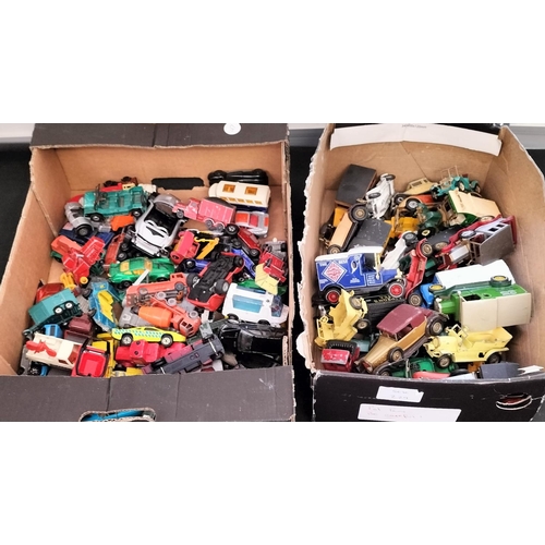 695 - 2 Boxes of Playworn Die-Cast Vehicles.