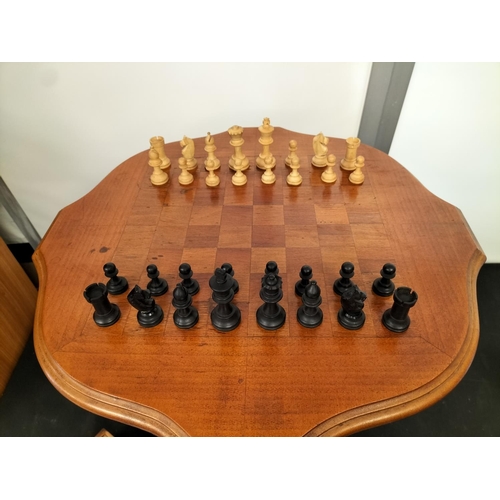 1 - Chessboard Table with Chess Set. 59cm Tall, 59cm Diameter. This Lot is Collection Only.