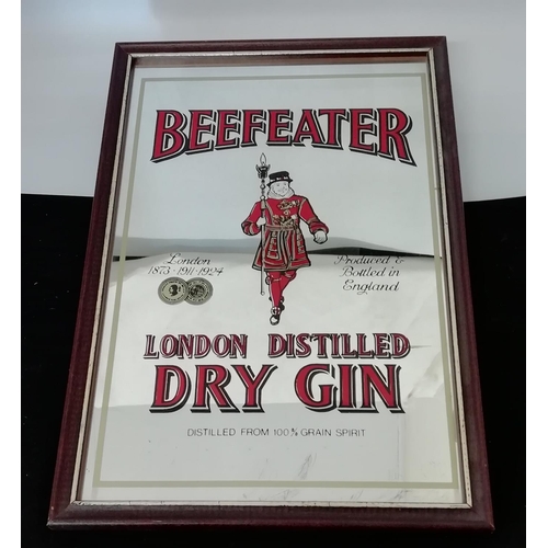 122 - Vintage 80s Pub Advertising Mirror 'Beefeater Gin'. 32cm x 22cm.