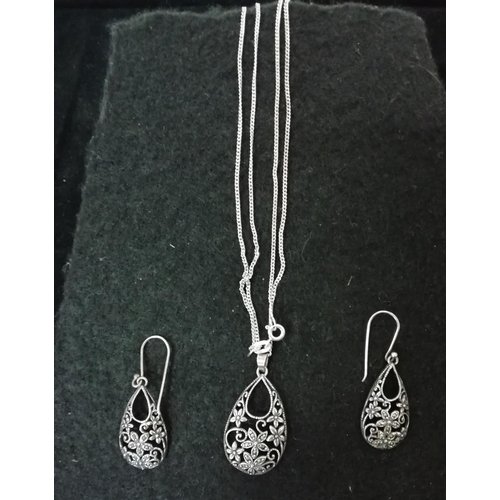 126 - 925 Silver Necklace, Pendant and Earring Set.