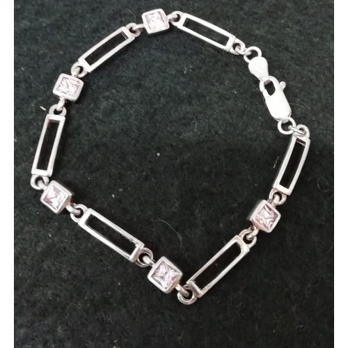 127 - 925 Silver and Pink Topaz Bracelet.