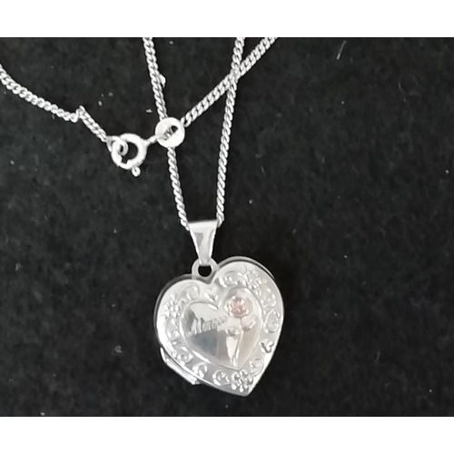 130 - 925 Silver 'Mum' Locket and Chain.