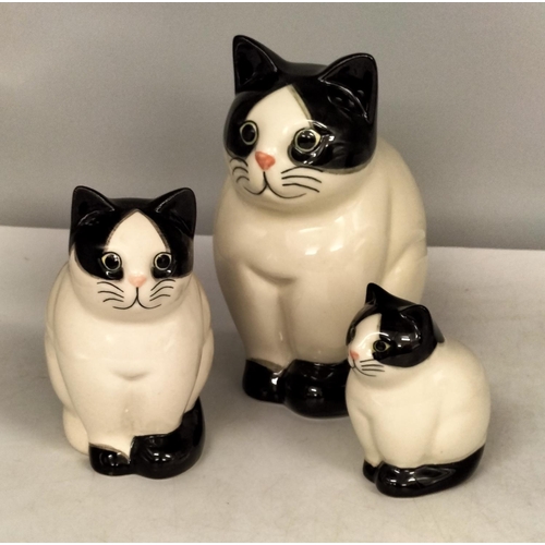 154 - Quail pottery Set of 3 'Morgan' Cats. Largest being 15cm High.