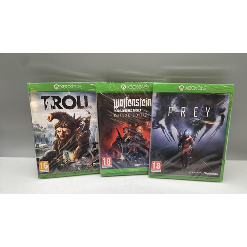 179 - Brand New XBox One Games (3) - 'Troll and I', 'Prey' and 'Wolfstein Youngblood Deluxe Edition'.