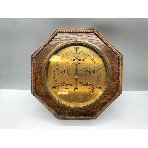 184 - Oak Base Barometer. 26cm Diameter. A/F