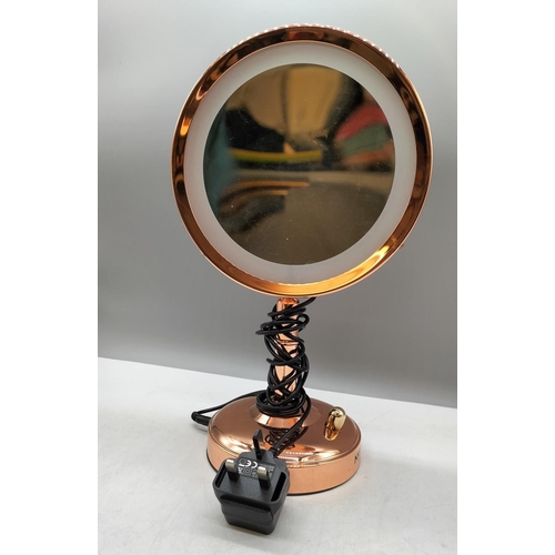 185 - Rose Gold Coloured No7 Mirror. 34cm High x 19cm Diameter.