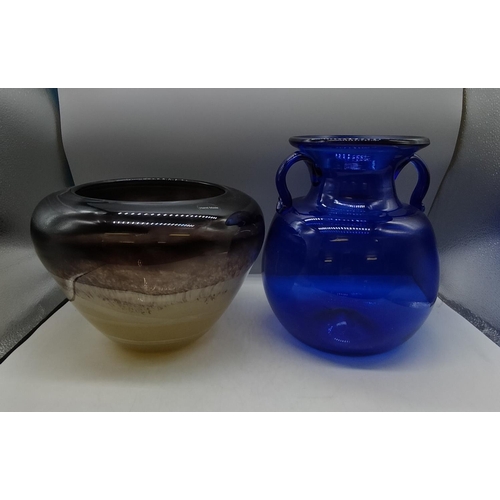 197 - Art Glass Bowl and Double Handled Vase. Tallest being 27cm.