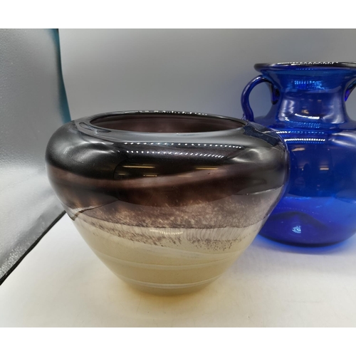 197 - Art Glass Bowl and Double Handled Vase. Tallest being 27cm.