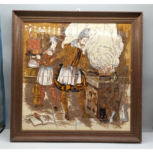 211 - Maw & Co 4 Tile Tubelined Framed Picture. 46.5cm Square.