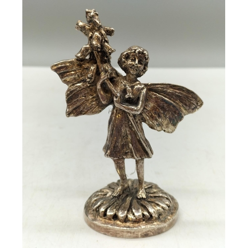 257 - White Metal 9cm Flower Fairy with Marks to Base.