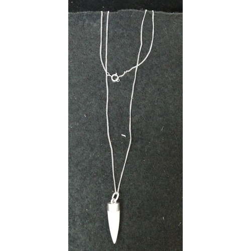 264 - 925Silver set Tooth Pendant and Chain.