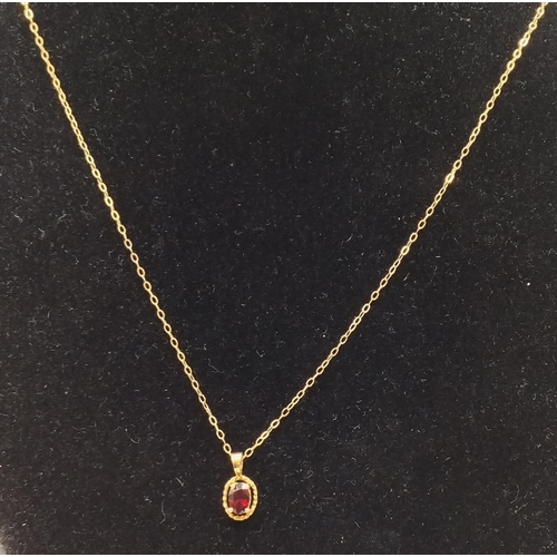 290 - 9ct Gold and Garnet Pendant and Chain