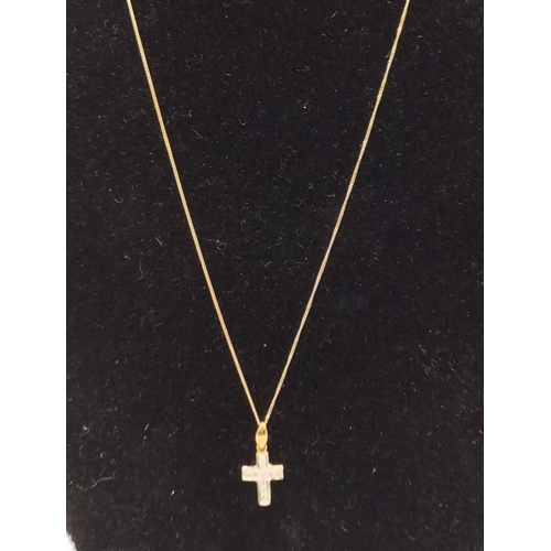 291 - 9ct Gold and Diamond Cross and Chain