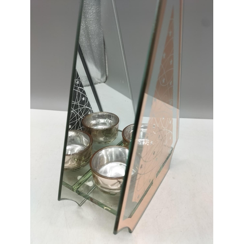 306 - Rose Gold Coloured Double Tea Light Candle Holder with Christmas Tree Design. 24cm High. Boxed.