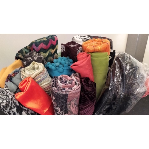 309 - Basket of Assorted Mixed Fabric Ladies Scarves. Approx 20.