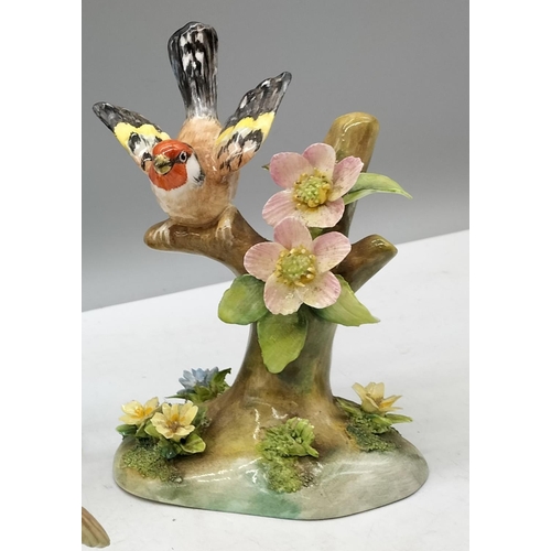 408 - Bone China Hand Painted Bird Figures (4). Goldfinch, Robin, Flycatcher and Young, and Widow. All Sig... 