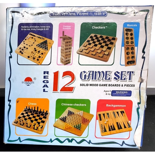 471 - Solid Wood 12 Games Compendium plus Wooden Desk Tidy 40cm x 19cm x 12cm.