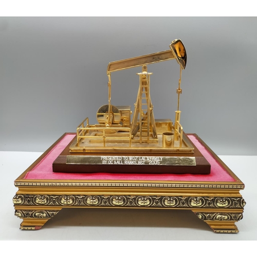 48 - Brass Working Model of a Oil/Gas Pump on Wooden Plinth and Stand. Presented to Woz, Lal and Family 2... 