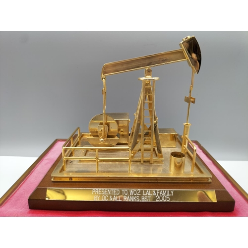 48 - Brass Working Model of a Oil/Gas Pump on Wooden Plinth and Stand. Presented to Woz, Lal and Family 2... 