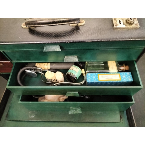 542 - 1940s Doctor's Medical Suitcase with 4 Drawers containing Doctor's Equipment, Wooden Bottle Holders ... 