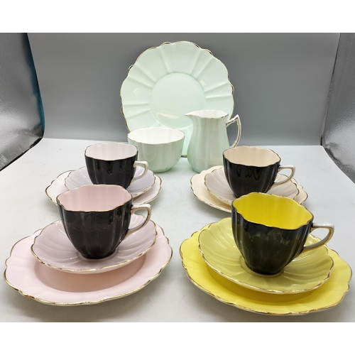 55 - Old Royal Bone China 15 Piece 'Harlequin' Part Tea Set. 1 Cup A/F.