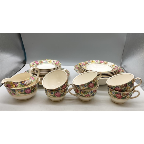 577 - Palissy Pottery 21 Piece Part Tea Set, Bowls (6) plus Fruit Bowl.