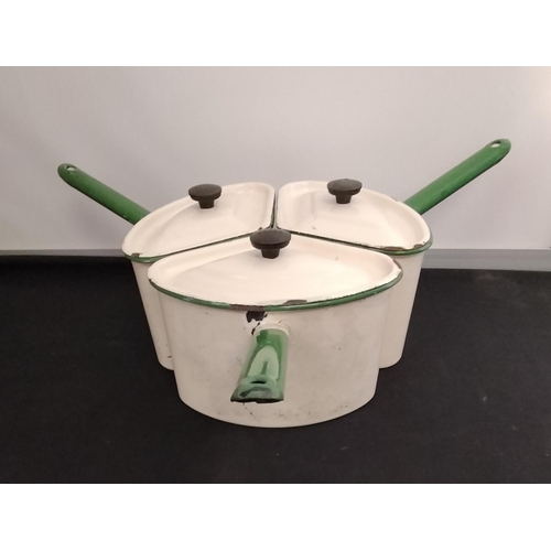 9 - Vintage Cream and Green Enamelled Lidded Pans (3).