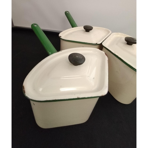 9 - Vintage Cream and Green Enamelled Lidded Pans (3).