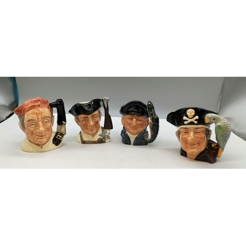 114 - Royal Doulton Small Character Jugs (4) including Long John Silver D6386, Williamsburg Boot Maker, Wi... 