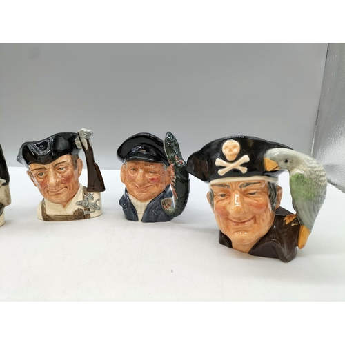 114 - Royal Doulton Small Character Jugs (4) including Long John Silver D6386, Williamsburg Boot Maker, Wi... 