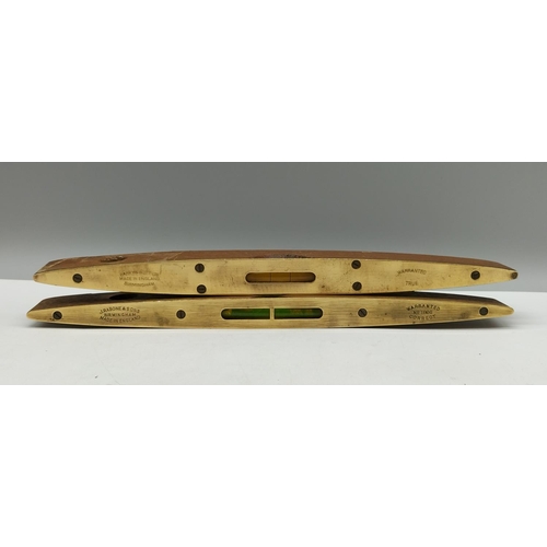 335 - Wood and Brass Spirit Levels (2) - J.Rabone & Sons and Parry & Bott Ltd. Both 30.5cm Long.