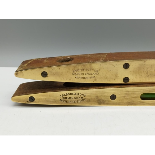 335 - Wood and Brass Spirit Levels (2) - J.Rabone & Sons and Parry & Bott Ltd. Both 30.5cm Long.