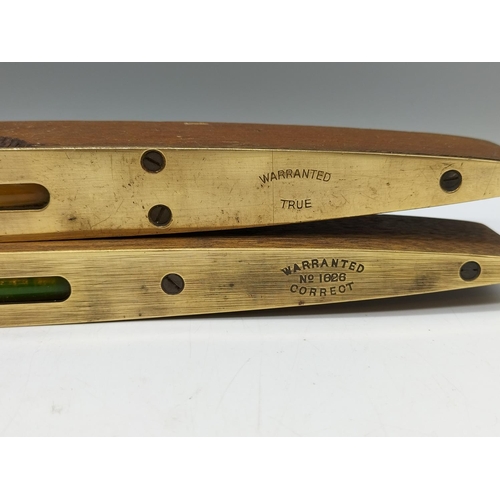 335 - Wood and Brass Spirit Levels (2) - J.Rabone & Sons and Parry & Bott Ltd. Both 30.5cm Long.