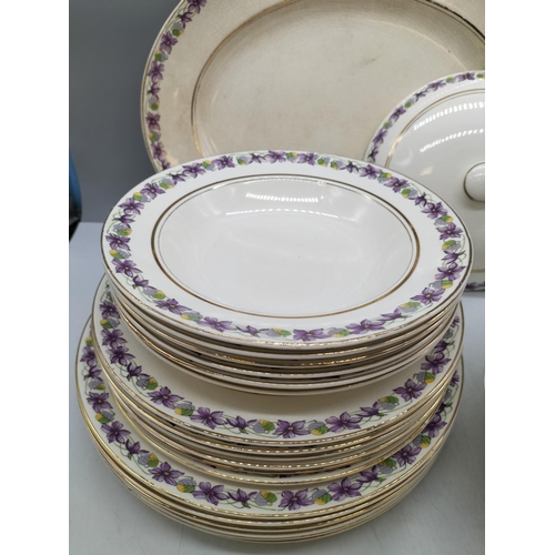 377 - Early 1950s Victoria Pottery Viola Pattern Tableware Items (21) including Tureens (2), Meat Platter ... 