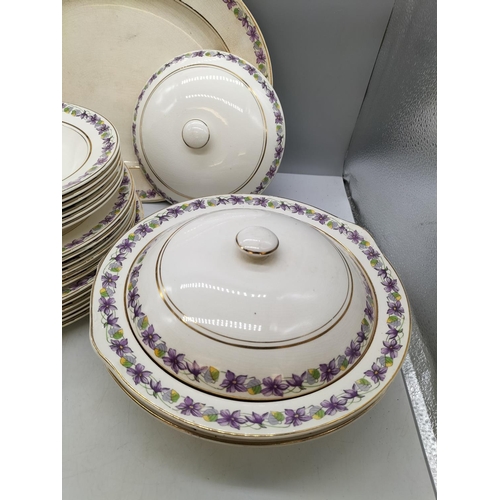 377 - Early 1950s Victoria Pottery Viola Pattern Tableware Items (21) including Tureens (2), Meat Platter ... 