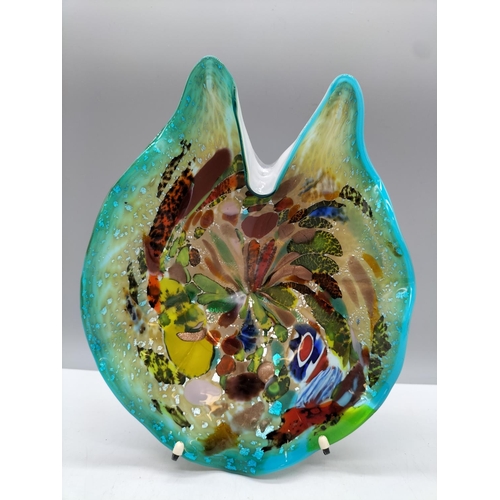 444 - Coloured Art Glass Dish. 23cm x 18cm.