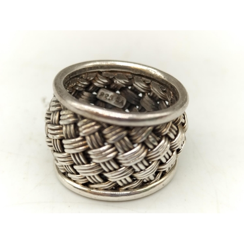 50 - 925 Silver Ring with Basket Weave Design. Size L.