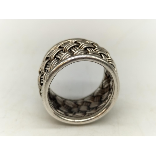 50 - 925 Silver Ring with Basket Weave Design. Size L.