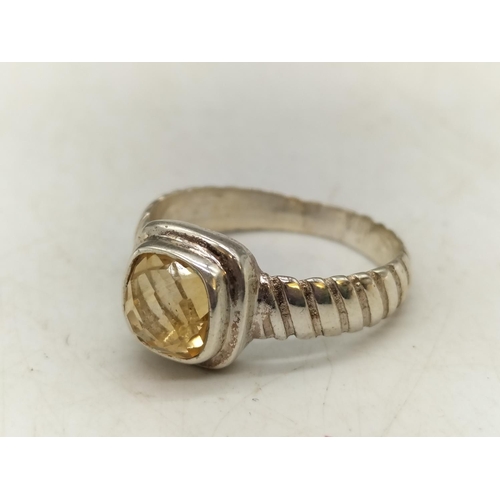 73 - 925 Silver Ring with Citrine Stone. Size R