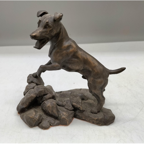 86 - Heredities Cold Cast Bronze Jack Russell 1988. Signed 12cm x 12cm.