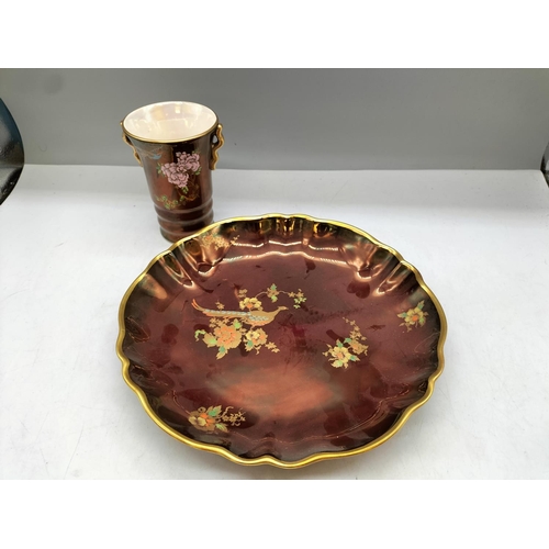 90 - Carlton Ware 23cm Scalloped Bowl plus Rouge Royale 11.5cm vase.