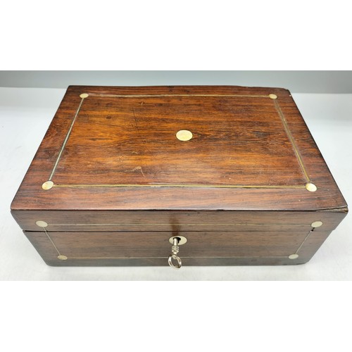 489 - Wooden Box with Mother of Pearl Inlay with Key (Locks). 25cm x 18cm x 9.5cm.