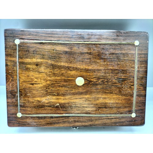 489 - Wooden Box with Mother of Pearl Inlay with Key (Locks). 25cm x 18cm x 9.5cm.