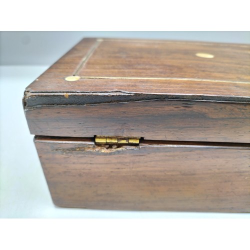 489 - Wooden Box with Mother of Pearl Inlay with Key (Locks). 25cm x 18cm x 9.5cm.