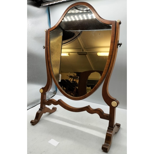 101 - Shield Shaped Mahogany Dressing Mirror. 52cm x 37cm. This Lot is Collection Only.