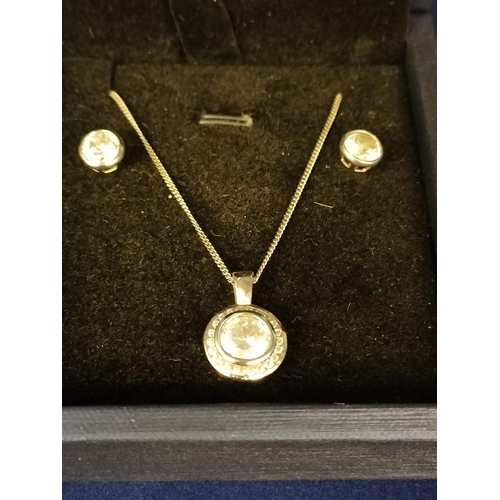 105 - 925 Silver Necklace with 925 Cubic Zirconia Pendant and Earring Set.