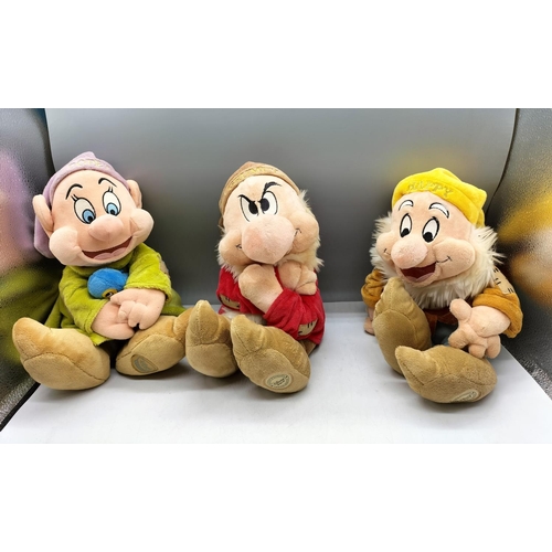 110 - Disney Plush Dwarfs (3) Happy, Dopey and Grumpy (Shane, Phil and Graham) 44cm High.