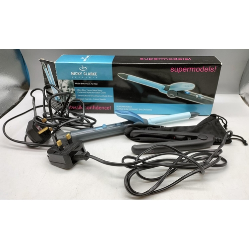 120A - Nicky Clarke Slim ceramic Heating Tongs (Boxed) plus Pocket Straighteners.